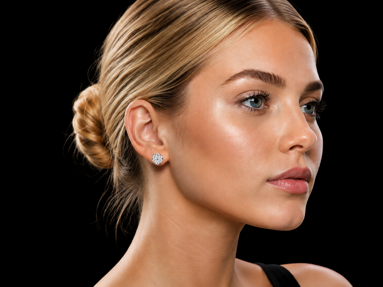 14K White Gold 1.00 CT Diamond Cluster Stud Earrings Angelica Jewellers X Waves