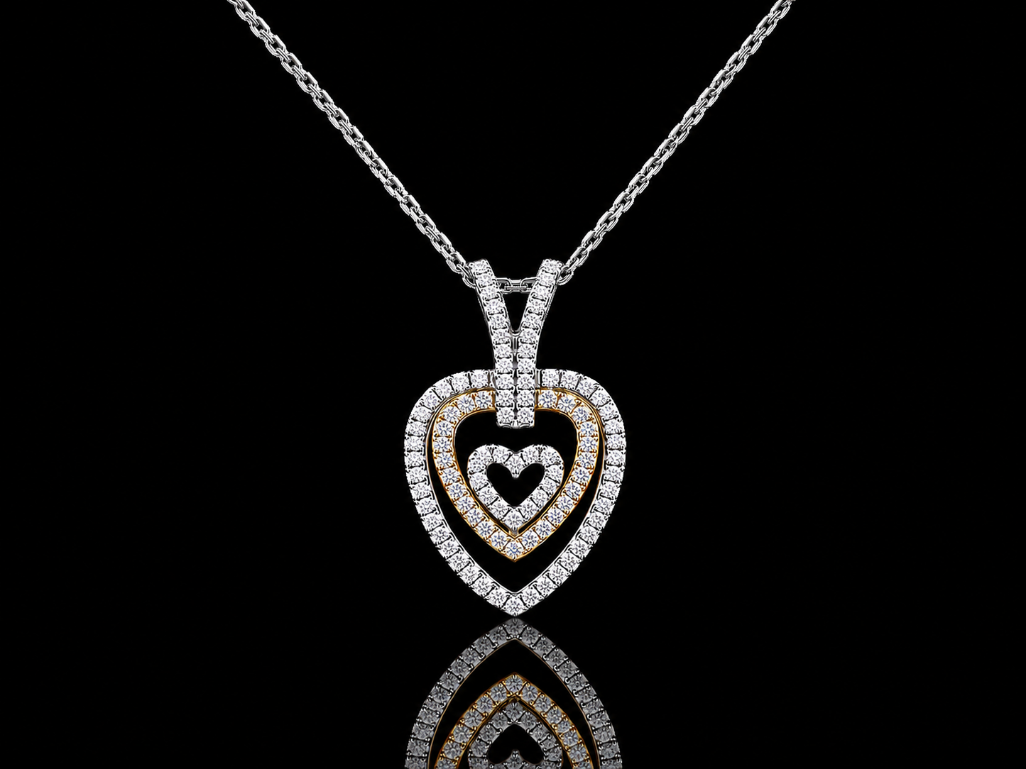 18K White & Yellow Gold Triple Open Heart Natural Diamond Pendant Necklace – 16" Angelica Jewellers