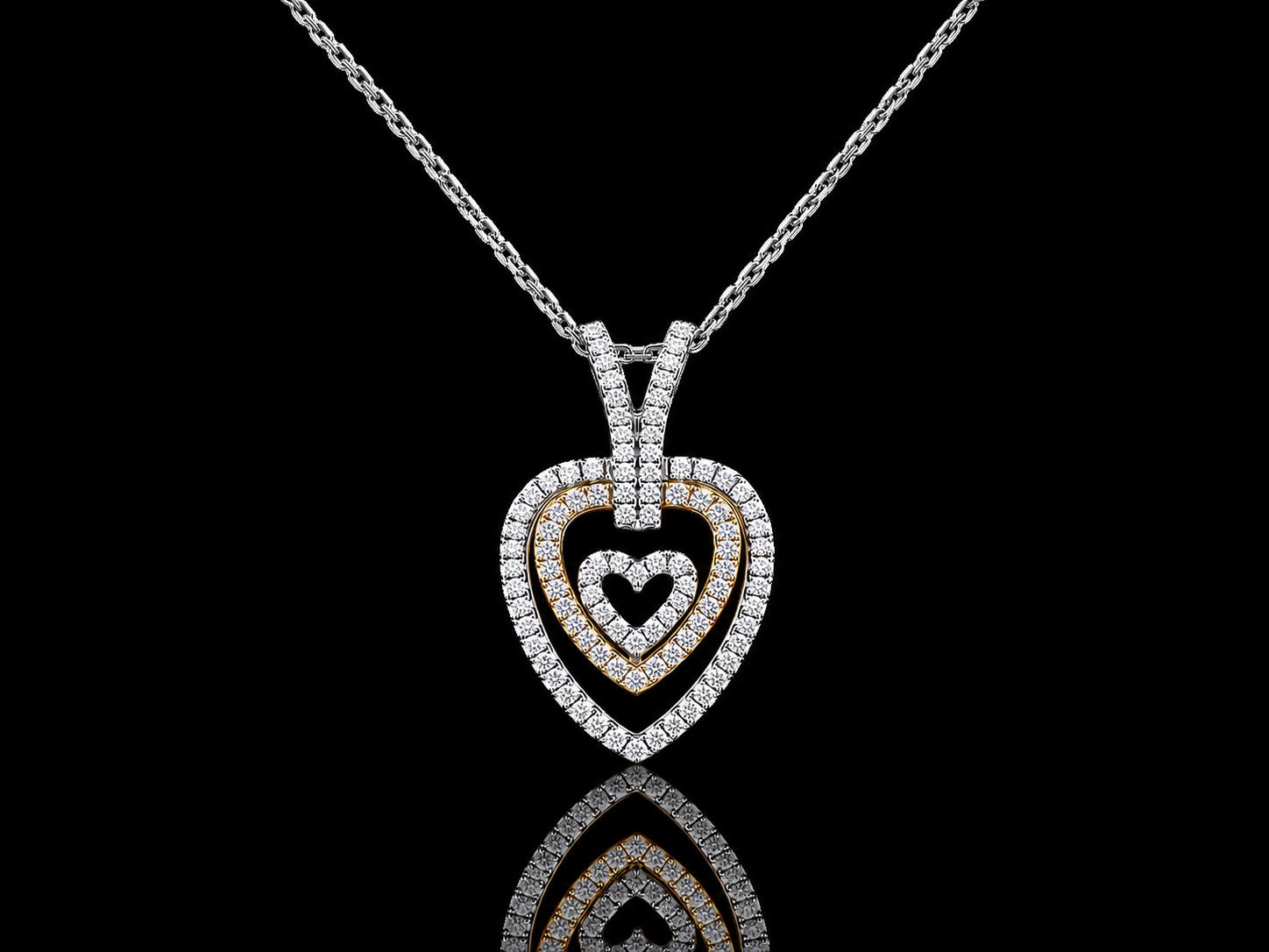 18K White & Yellow Gold Triple Open Heart Natural Diamond Pendant Necklace – 16" Angelica Jewellers