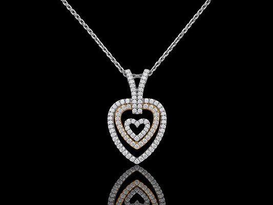 18K White & Yellow Gold Triple Open Heart Natural Diamond Pendant Necklace – 16" Angelica Jewellers