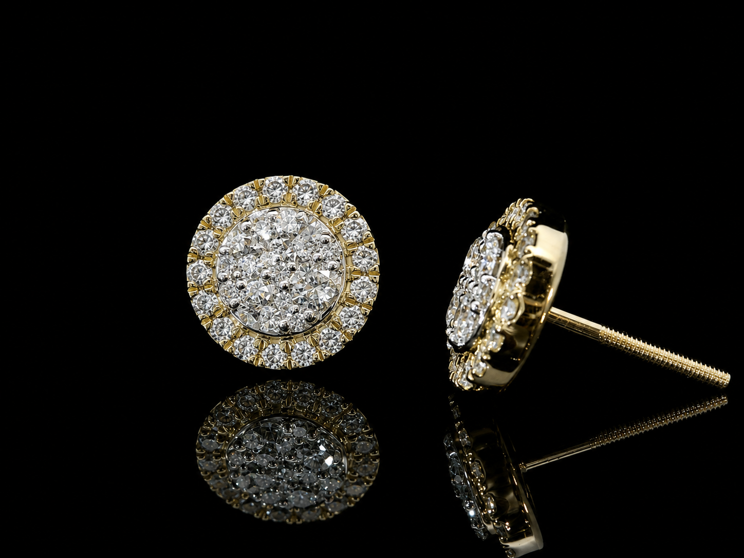 14K Yellow Gold Diamond Stud Earrings – Classic Halo Collection Angelica Jewellers