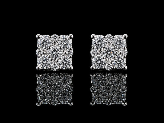14K White Gold Square Diamond Stud Earrings – 0.50 ct Natural Diamonds 5.7mm Angelica Jewellers